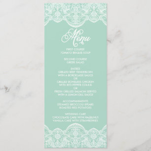 Mint Brocade Lace Wedding Menu Card Menükarte