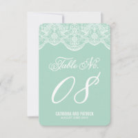 Mint Brocade Lace Wedding Tischnummer Cards