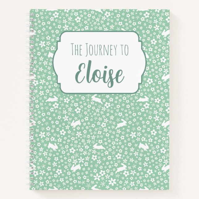 Mint Bunny Floral IVF Fruchtbarkeitsreise Premium Notizbuch (Vorderseite)