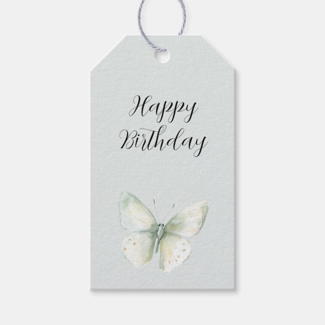 Mint Butterflies Birthday Geschenkanhänger (Vorderseite)