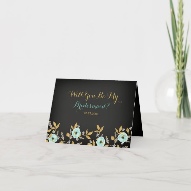 Mint Chalkboard Serez-Vous Ma Carte Bridesmaid (Devant)