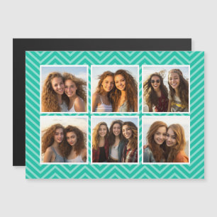 Mint Chevron Muster mit trendigem 6-Foto-Collage Magnetkarte