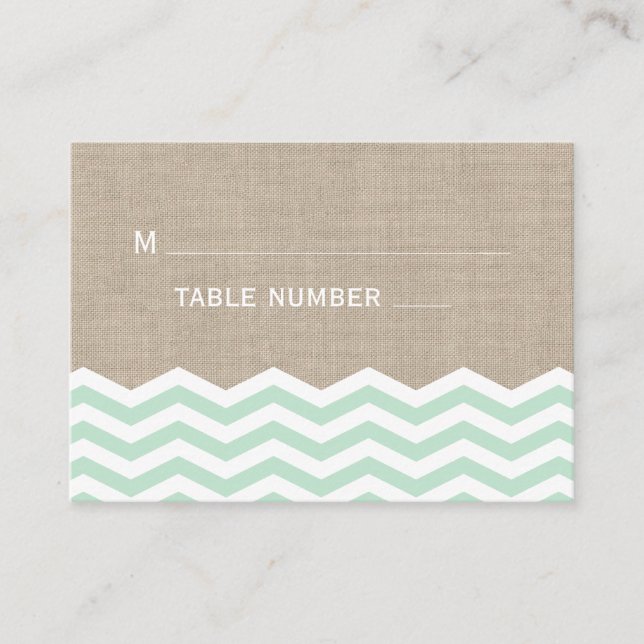 Mint Chevrons auf Burlap-Platzkarte Platzkarte (Vorderseite)