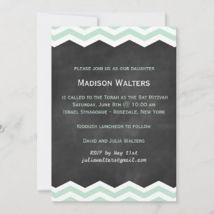 Mint Chevrons auf Chalkboard Bat Mitzvah Einladung