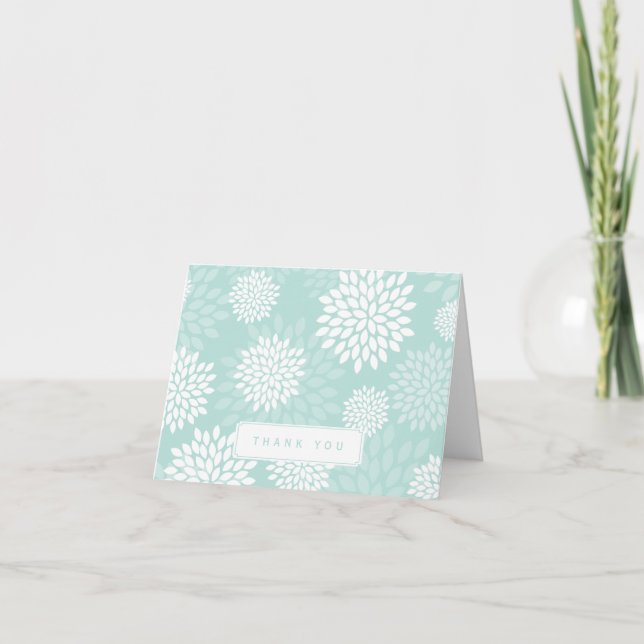 Mint Chrysanthemums Blumenmuster Dankeskarte (Vorderseite)