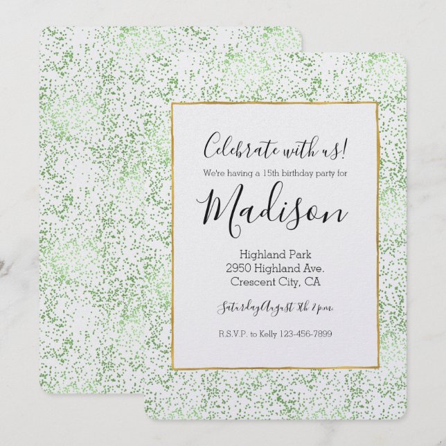 Mint Confetti Dots Einladung (Vorne/Hinten)