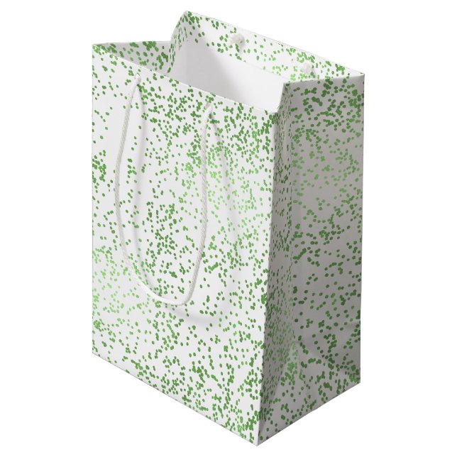 Mint Confetti Dots Mittlere Geschenktüte (Vorderseite Schrägansicht)