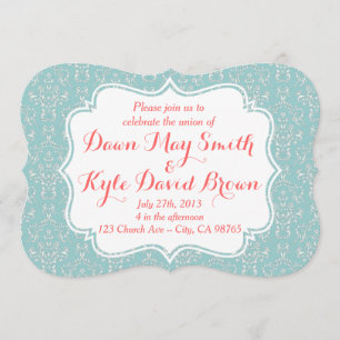 Mint Coral Damask Hochzeit Einladung