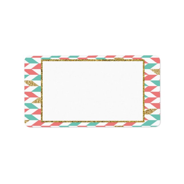 Mint Coral Gold Zickzack Scatter Address Labels Adressaufkleber (Vorne)