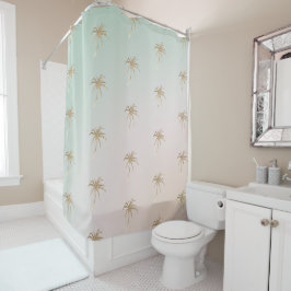 Mint Cream Ombre Tropical Gold Palm Bäume  Duschvorhang