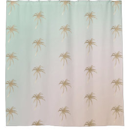 Mint Cream Ombre Tropical Gold Palm Bäume  Duschvorhang