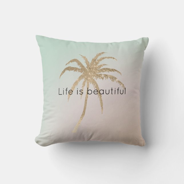Mint Cream Ombre Tropical Gold Palm Bäume          Kissen (Vorderseite)