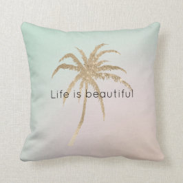 Mint Cream Ombre Tropical Gold Palm Bäume          Kissen