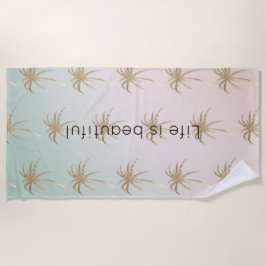 Mint Cream Ombre Tropical Gold Palm Bäume          Strandtuch