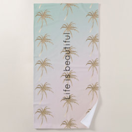 Mint Cream Ombre Tropical Gold Palm Bäume          Strandtuch