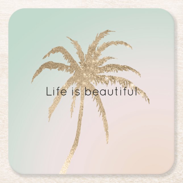 Mint Cream Ombre Tropical Gold Palm Treppen Rechteckiger Pappuntersetzer (Vorderseite)