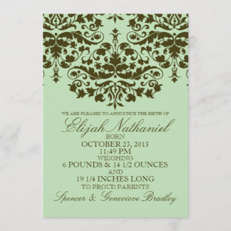 Mint Damask Formal Einführung Geburtsankündigung Ankündigung
