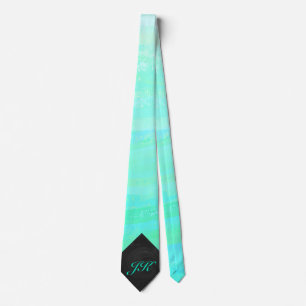 Mint Eis Blau und schwarzes Monogramm Krawatte