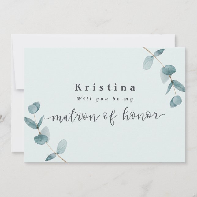 Mint Eukalyptus Matron of Honor Vorschlag Card (Vorderseite)