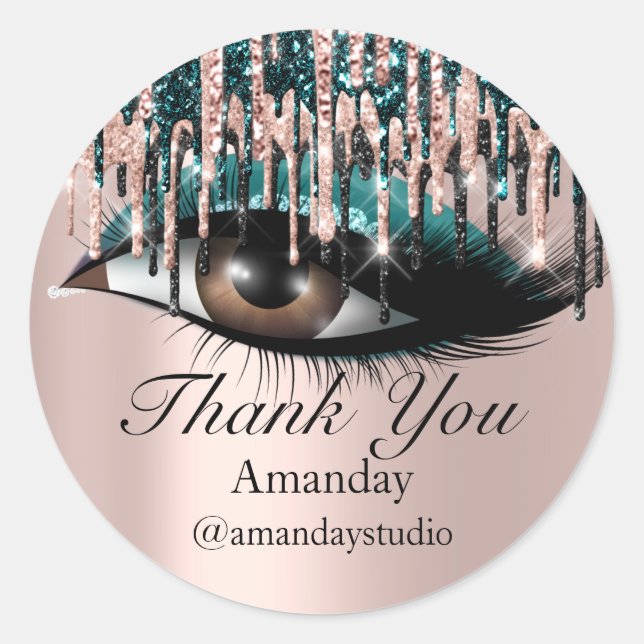 Mint Eyelashes Extension Makeup Rose Aquamarine Tr Runder Aufkleber (Vorderseite)