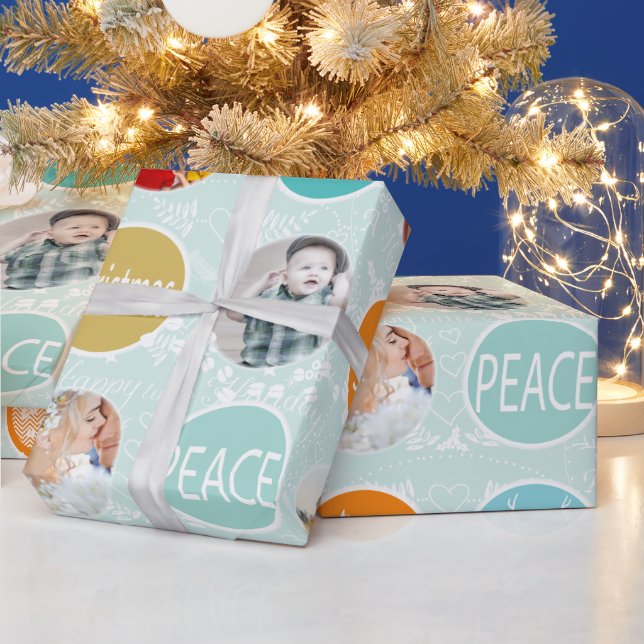 Mint Family Foto Rentier Weihnachten Merry Bright Geschenkpapier (Feiertage)