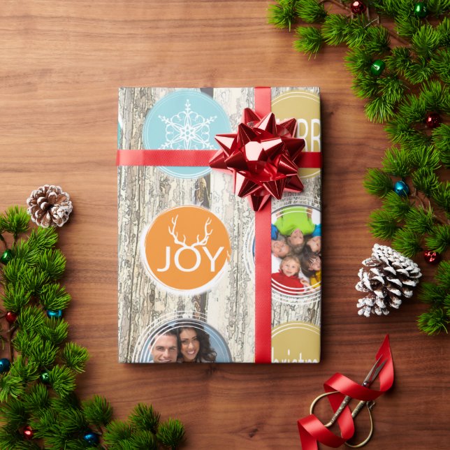 Mint Family Foto Rentier Weihnachten Merry Bright Geschenkpapier (Feiertagsgeschenk)