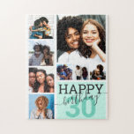 Mint Family Friends Foto Collage Happy Birthday<br><div class="desc">Dieses coole und niedliche Geburtstagsrätsel ist perfekt für alle Freunde oder Familienmitglieder geeignet. Es enthält acht individuell anpassbare Fotografien mit dem Zitat "Happy Birthday", auf einem aquamarinen grünen "30" (das in jedem Alter geändert werden kann) und minzgrünen Block Quadrat. Es ist modern, lustig und eine tolle Art, lassen, wünscht Ihrem...</div>