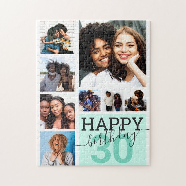 Mint Family Friends Foto Collage Happy Birthday (Vertikal)