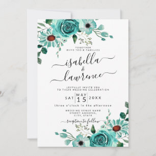 Mint Floral Watercolor Elegante Grüne Hochzeitsrei Einladung