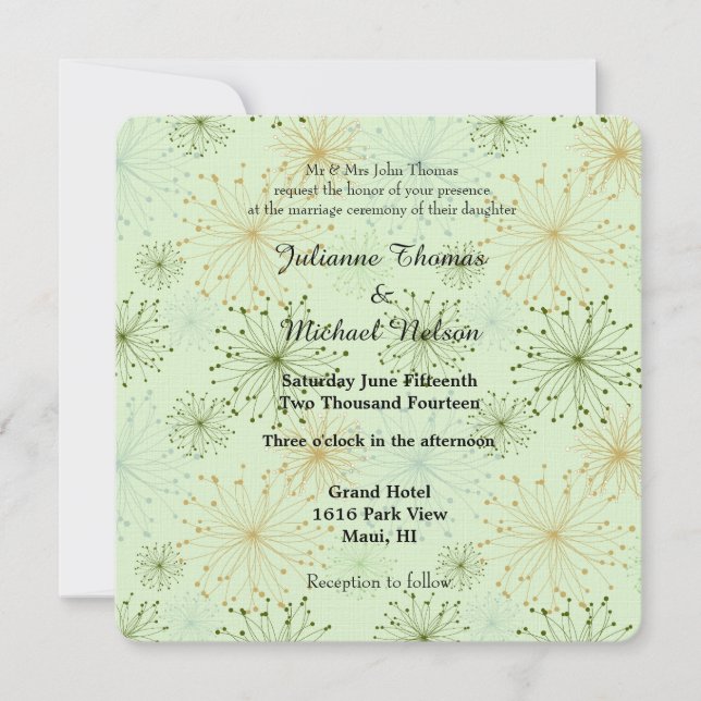 Mint Floral Whimsy Wedding Einladung (Vorderseite)