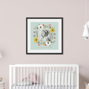 Mint Foil Floral Girl's Kinderzimmer Foto Printmed Foliendrucke