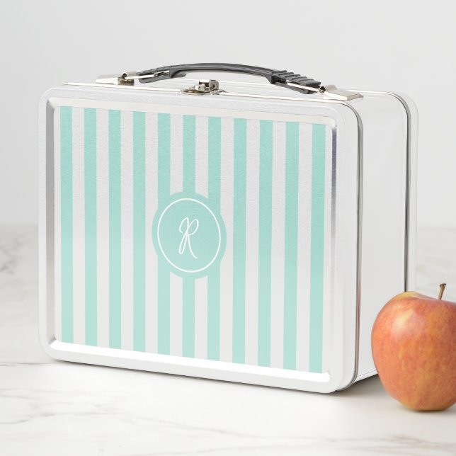 Mint French Beach Stripe Personalisiert Monogram Metall Brotdose (Beispiel)