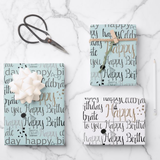 Mint Fun Happy Balloons Birthday Geschenkpapier Set (Vorderseite)