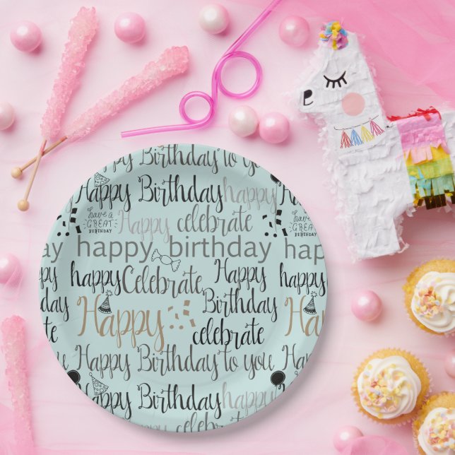 Mint Fun Happy Balloons Birthday Pappteller (Party)