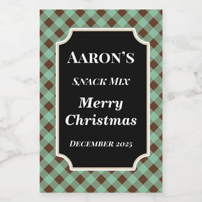 Mint Gingham Food Kitchen Labels Gift Stickers Lebensmitteletikett (Einzelnes Label)