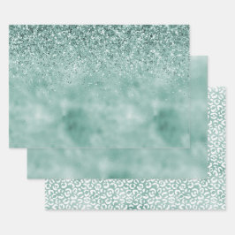 Mint Glam Glitzer Glitz Geschenkpapier Set
