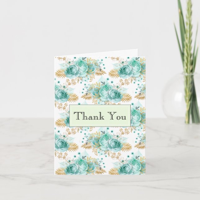 Mint Glam Gold Floral Vielen Dank Dankeskarte (Vorderseite)