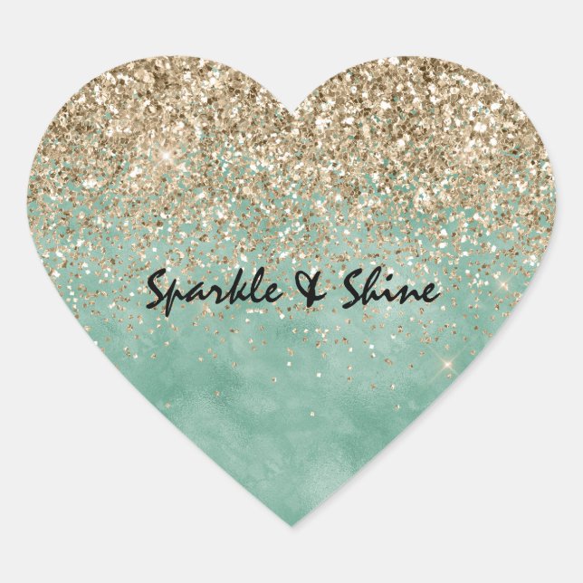 Mint Glam Gold Sparkle Glitzer Herz-Aufkleber (Vorderseite)