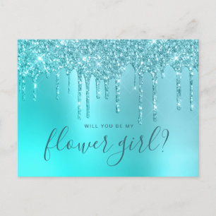 Mint Glitter Tropfen wirst du meine Blumenmädchen  Einladungspostkarte