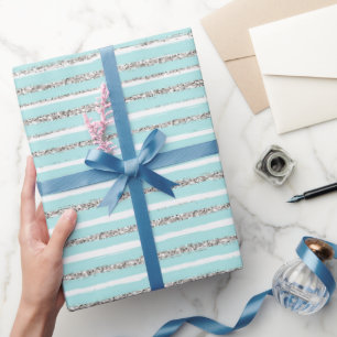 Mint-Glitzer-Effekt Stripmuster Geschenkpapier