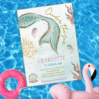 Mint Glitzer Mermaid Schwanz über das Meer Einladu Einladung