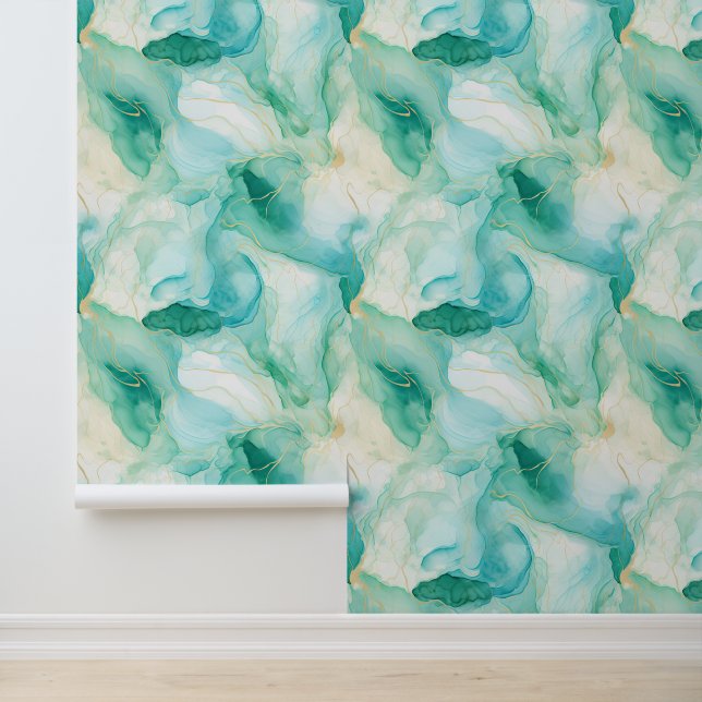 Mint Gold Abstrakt Mermaid Tapete (Anwendung)
