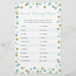 Mint & Gold Baby Dusche beenden Mommy's Phrase Gam