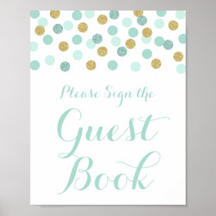 Mint & Gold Baby Dusche Unterschreiben des Gästebu Poster