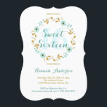 Mint Gold Blume Wreath 16 . Geburtstag Einladung<br><div class="desc">Schöne Minze Aquarell Blume und Goldblattdesign. Einige der verwendeten Grafiken sind © Digital Cloud.</div>