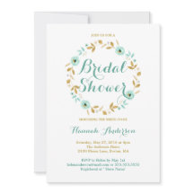 Mint Gold Blume Wreath Bridal Dusche Einladung