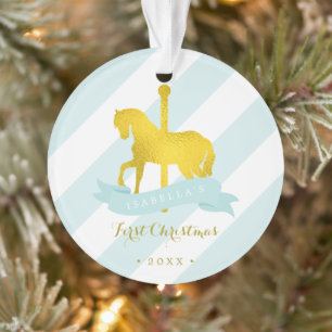 Mint & Gold Carousel Pferd Baby's First Christmas Ornament
