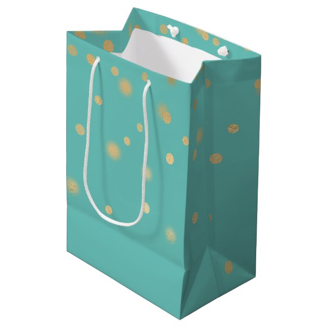 Mint Gold Confetti Mittlere Geschenktüte (Vorderseite Schrägansicht)
