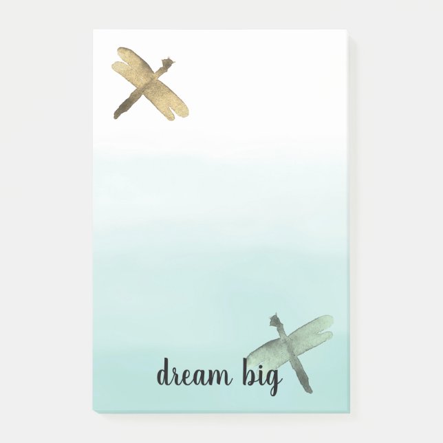 Mint Gold Dragonflies Ombre Post-it Klebezettel (Vorderseite)