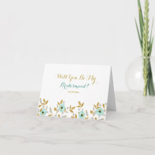 Mint Gold Floral Serez-Vous Ma Carte Bridesmaid